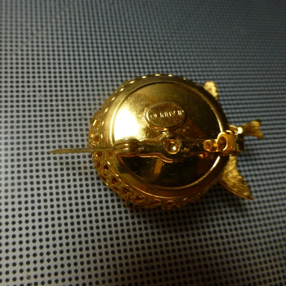 brooch gold wire bird nest mommy bird three pearl jeanne signed - Picture 5 of 6